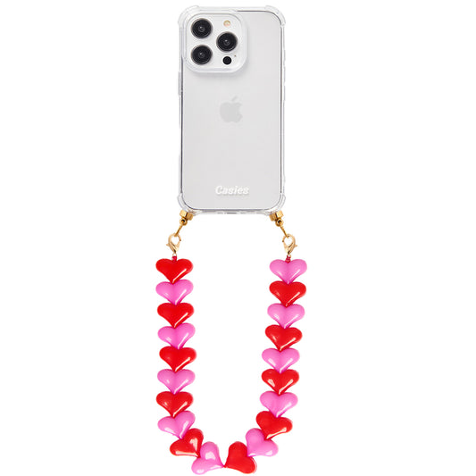 Phone case with red & pink hearts cord