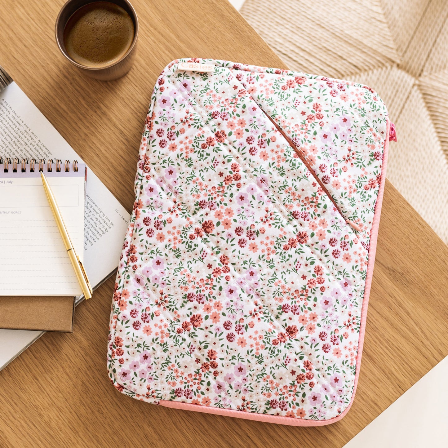 Pink flowers puffy laptop sleeve 13 inches