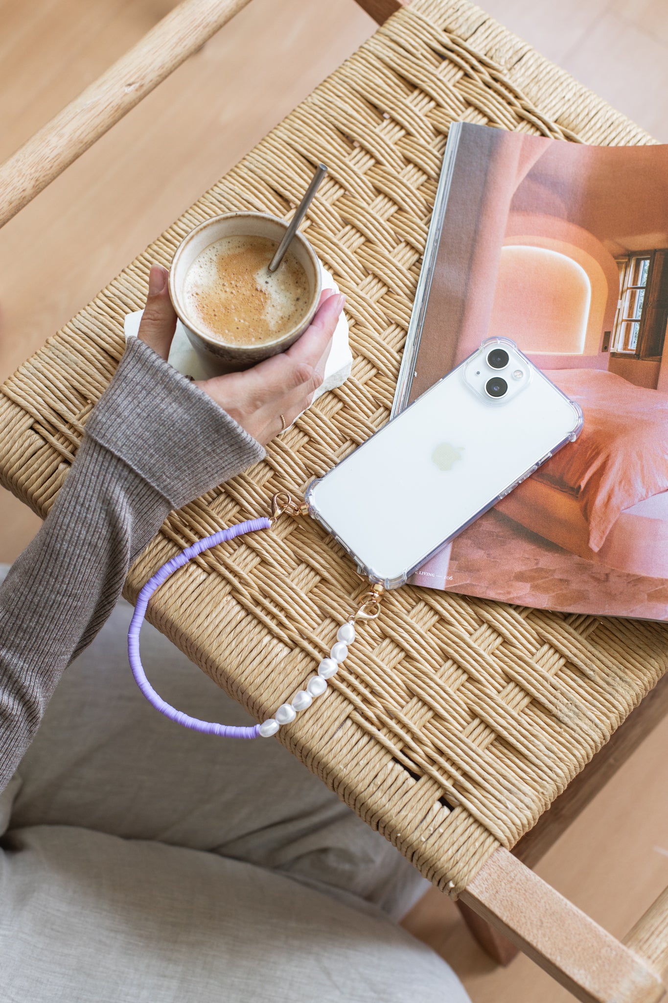 Phone case with Pearl & Purple cord