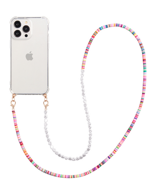 Phone case with long candy & pearl mix cord