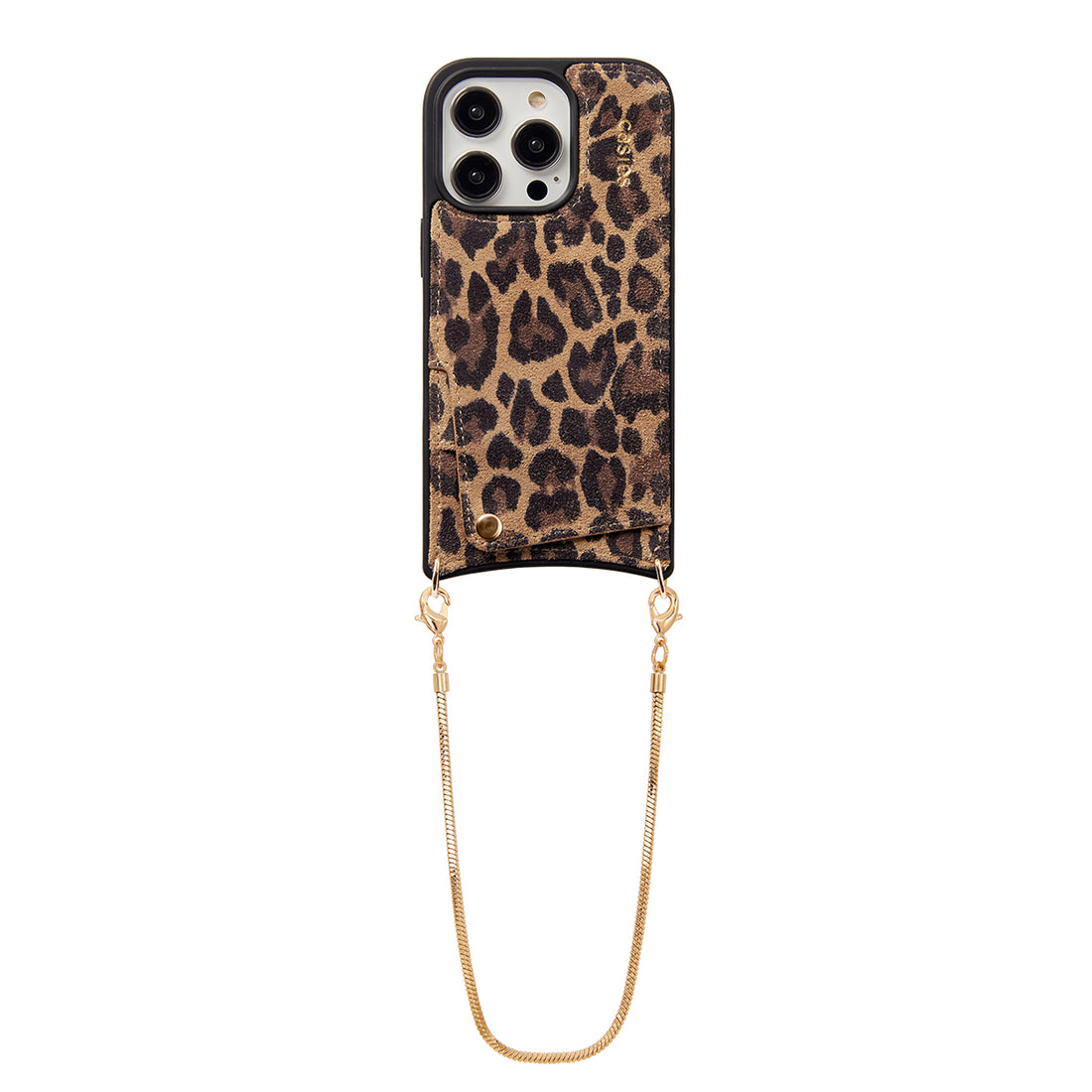 Leopard leather phone case with golden cord