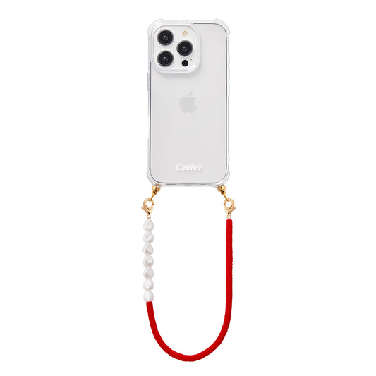 Phone case with red & pearl cord