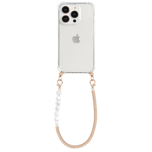 Phone case with nude & pearl cord