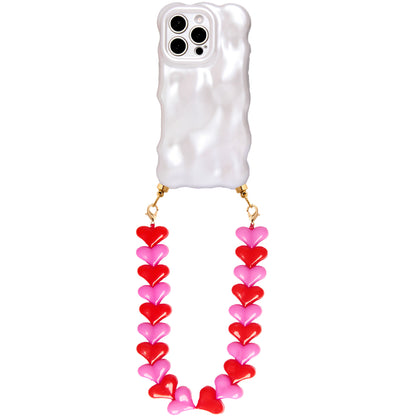 Bubbly white phone case with red &amp; pink hearts cord