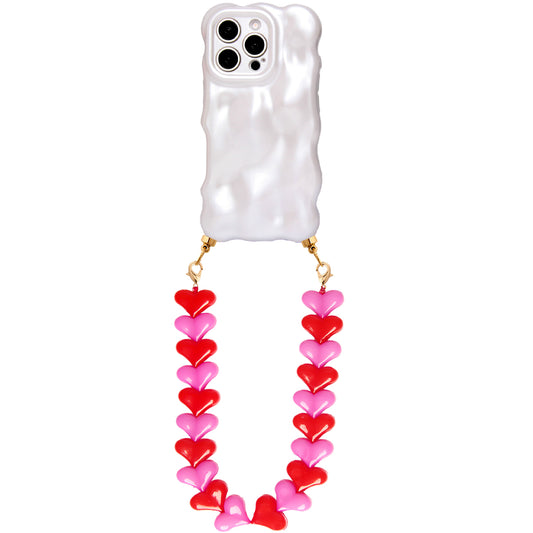 Bubbly white phone case with red & pink hearts cord