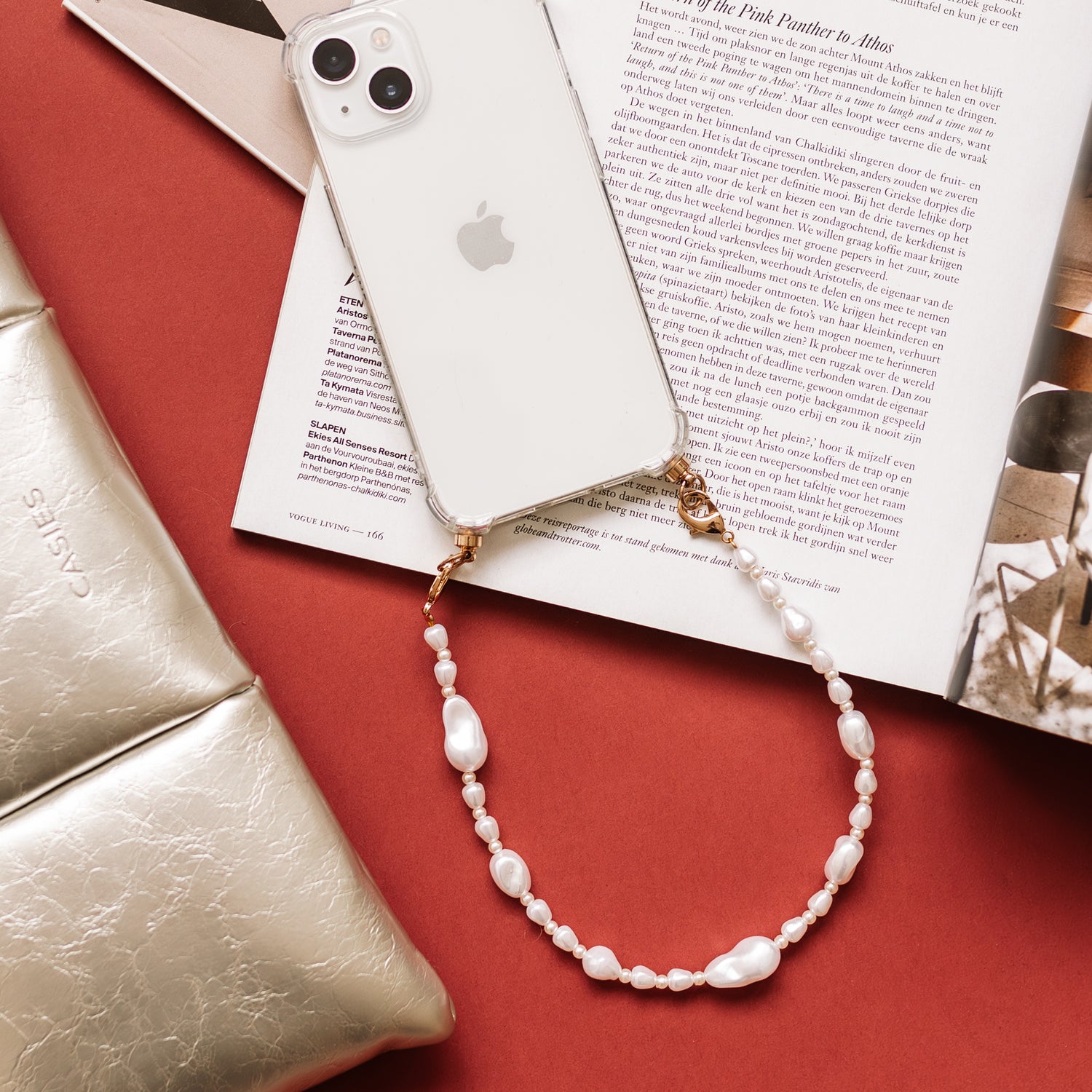 Phone case with icy pearl cord