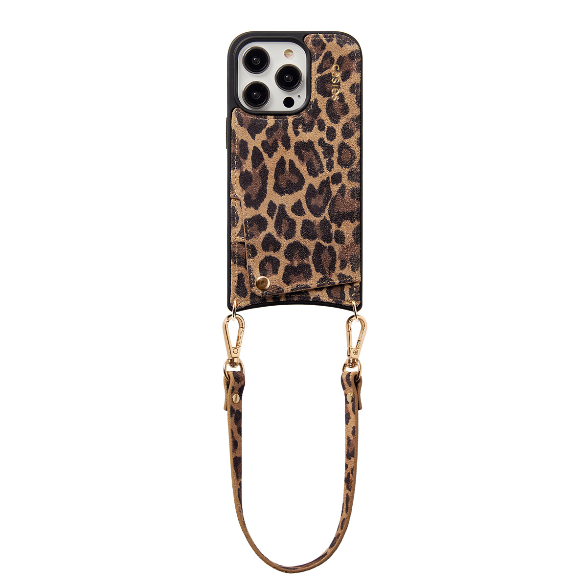 Leopard leather phone case with cord