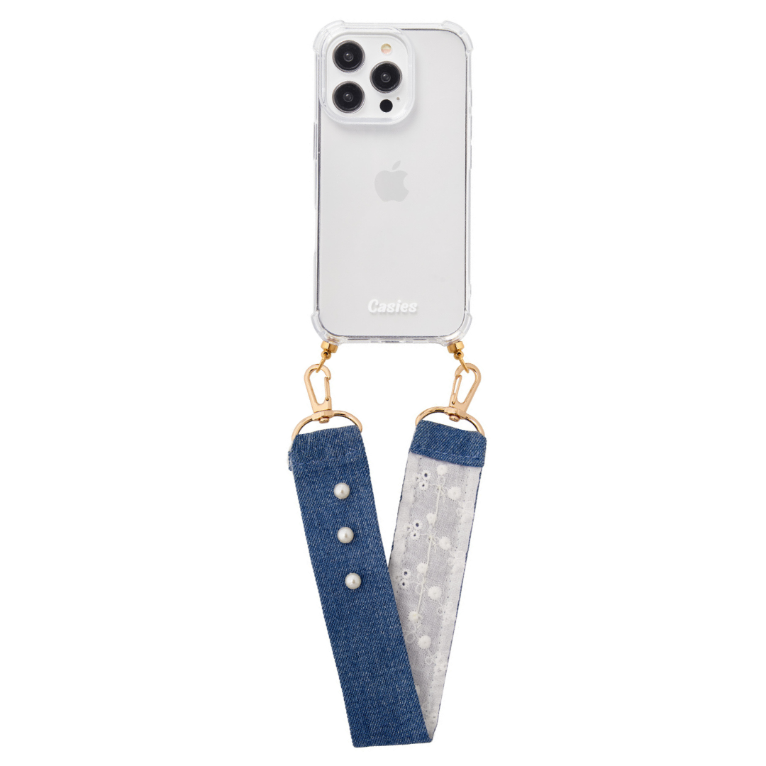 Phone case with pearly denim cord